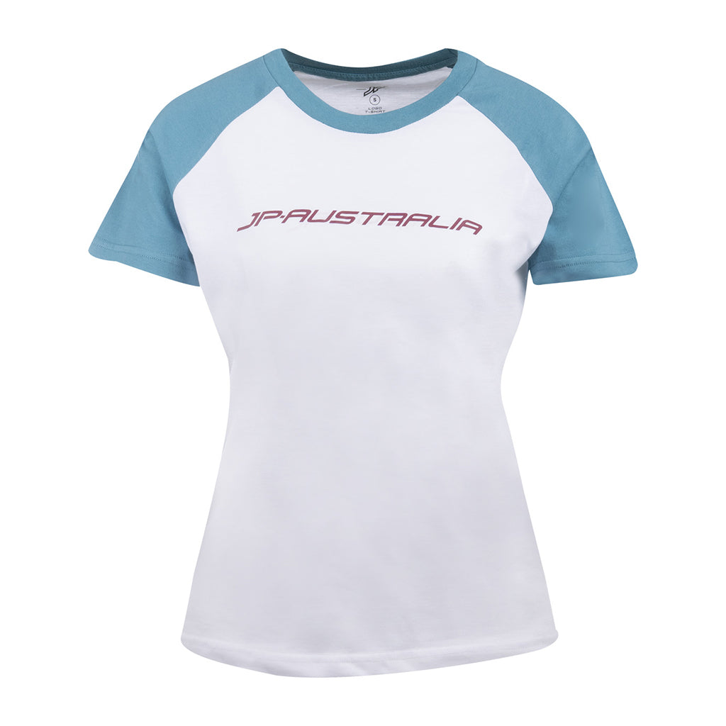 Womens T-Shirt White / Peacock Blue